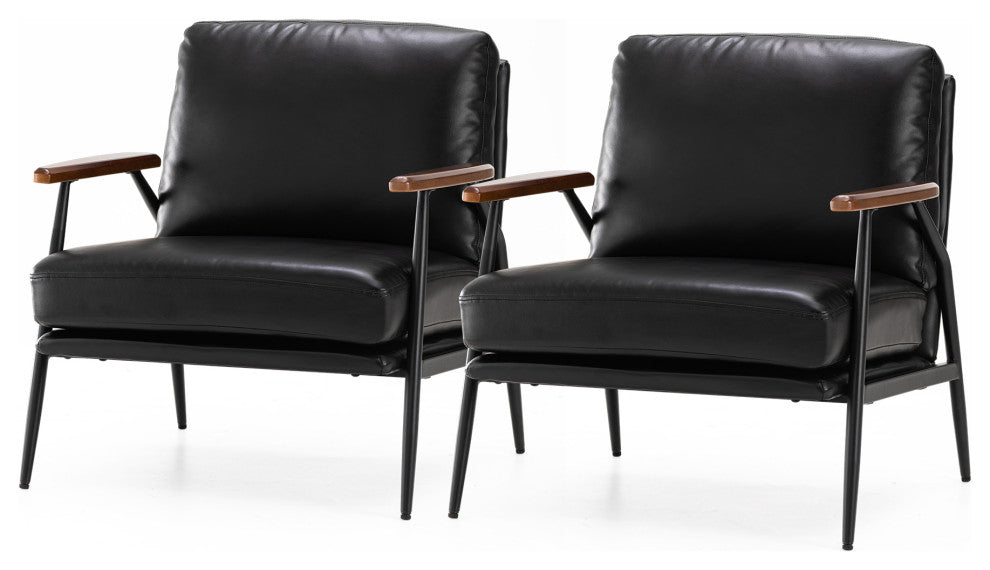 Set of 2 Black Leatherette Accent Armchair