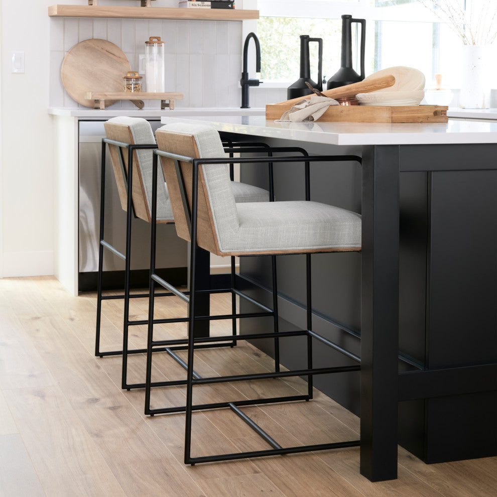 Stamford Light Beige Upholstered Seat With Wood Back, Metal Frame Counter Stool