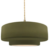 Radiance Medium Tier Pendant, Matte Green Frame, Brushed Brass, LED, Beige