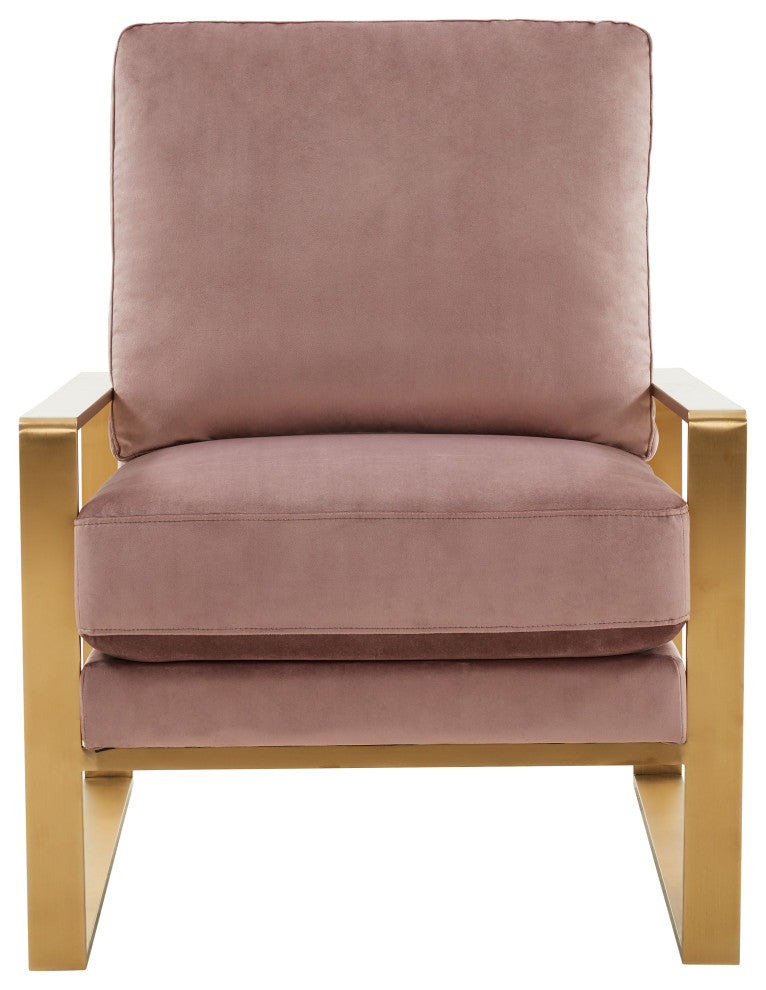 LeisureMod Jefferson Velvet Accent Armchair With Gold Frame, Pink