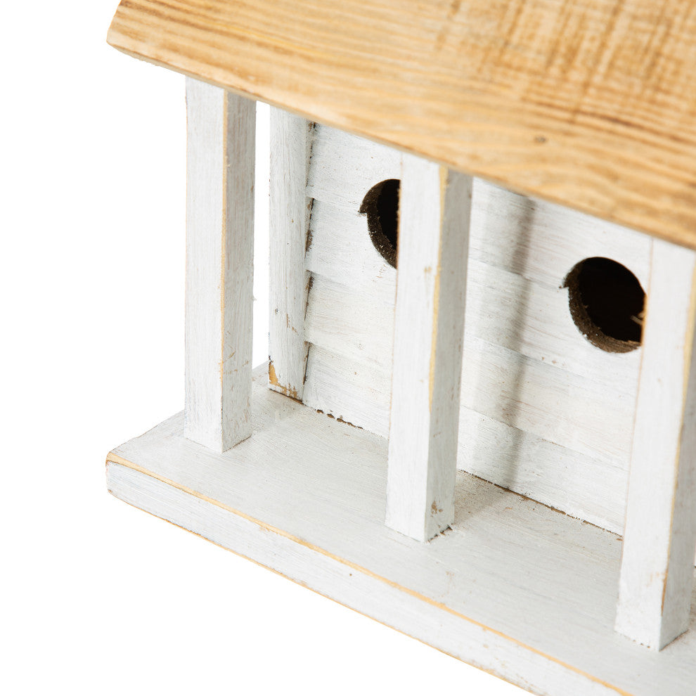 White Distressed Solid Wood Cottage Birdhouse