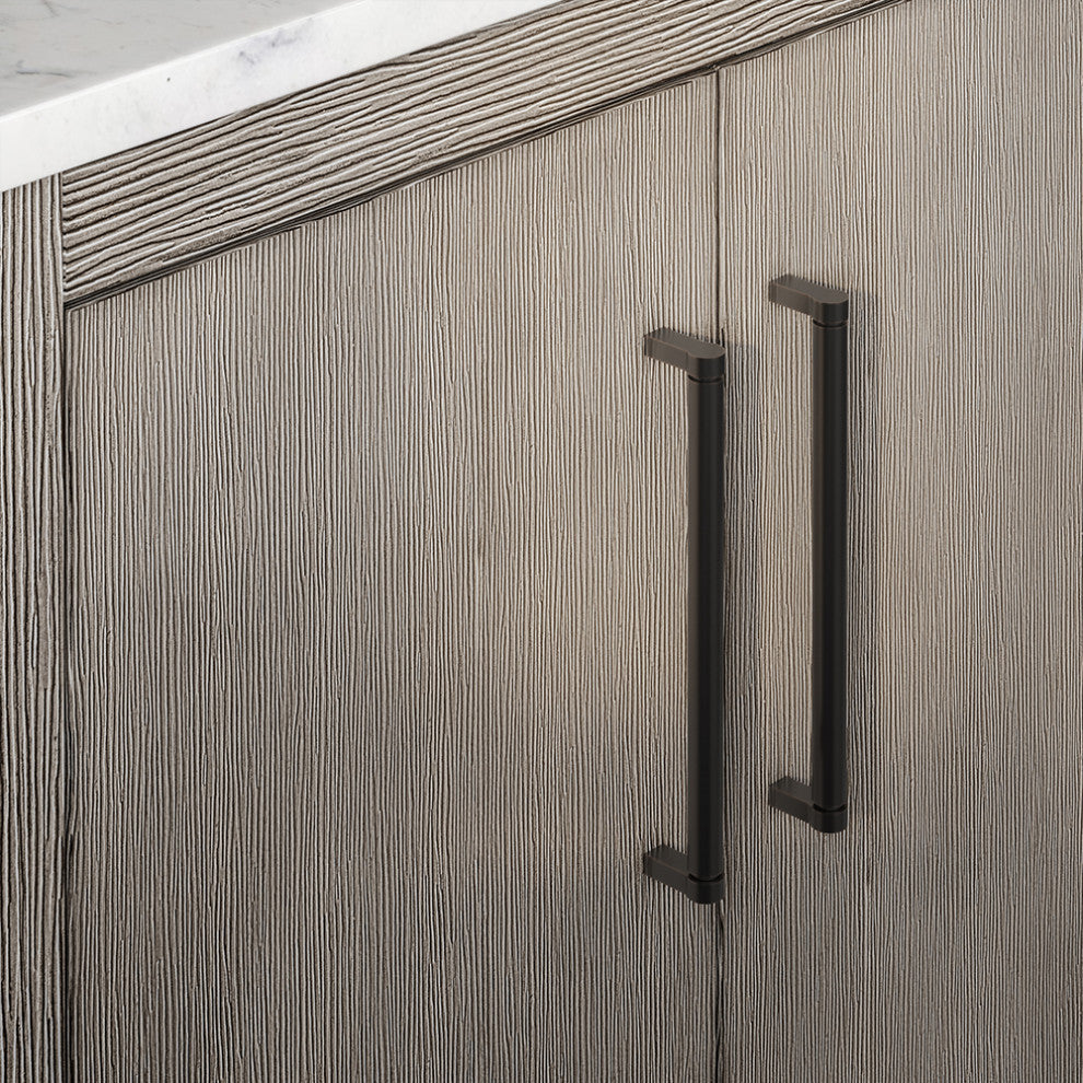 Hugo Carrara White Marble Countertop Bathroom Vanity in Grey Oak, Bronze Handle, 72", Vanity With Hook Faucet