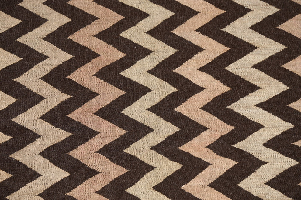 Chevron Style Kilim Natural Dye Oriental Wool Area Rug Flat-weave 5x7