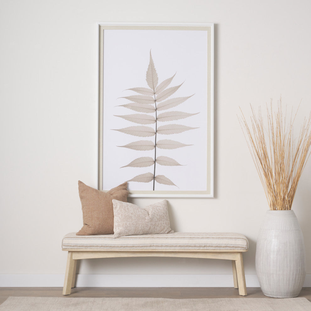 Taimo White Washed Light Brown Wood With Striped Fabric Seat Bench