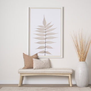 Taimo White Washed Light Brown Wood With Striped Fabric Seat Bench