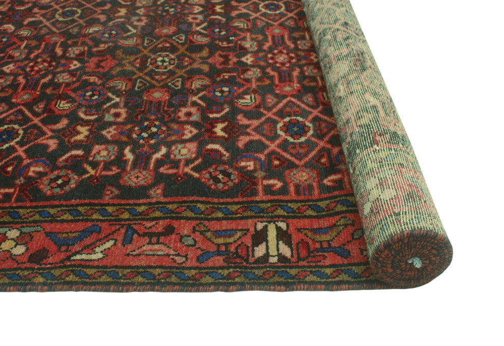 Fine Vintage Distressed Sandugas Charcoal/Rust Runner, 3'6x10'0