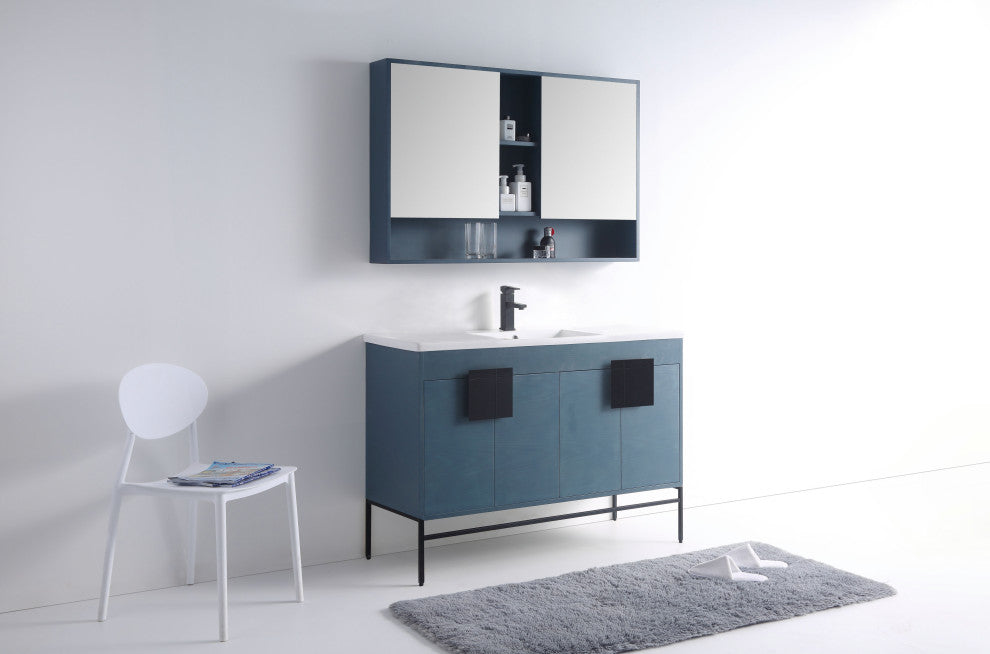 Shawbridge 48" Single Sink Bathroom Vanity, French Blue, Black Hardware