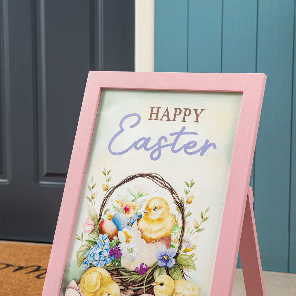 24"H Easter Wooden Chicks Easel Porch Sign