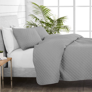 Bare Home Diamond Stitched Coverlet Set, Light Gray, Full/Queen