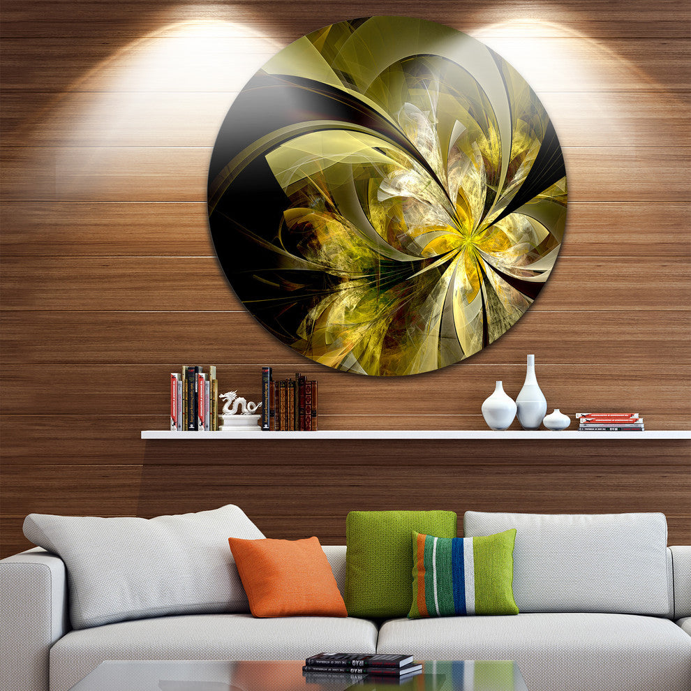 Bright Golden Fractal Flower Design, Floral Disc Metal Wall Art, 23"