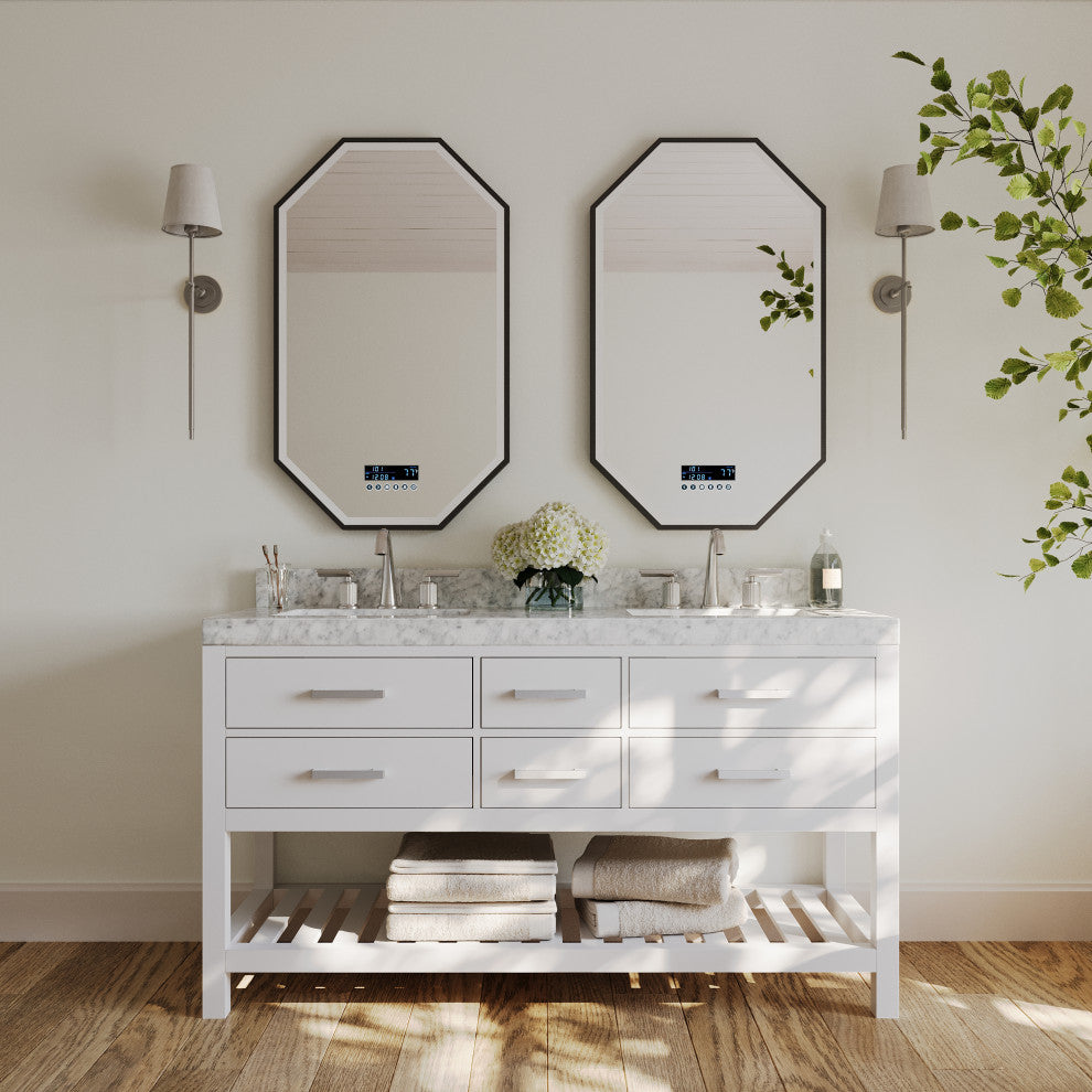 Arcadia Bath Vanity, White, 60", Brushed Nickel Hardware, Double, Freestanding