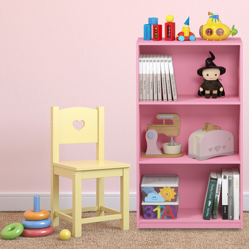Furinno Basic 3-Tier Bookcase Storage Shelves, Pink, 99736PI