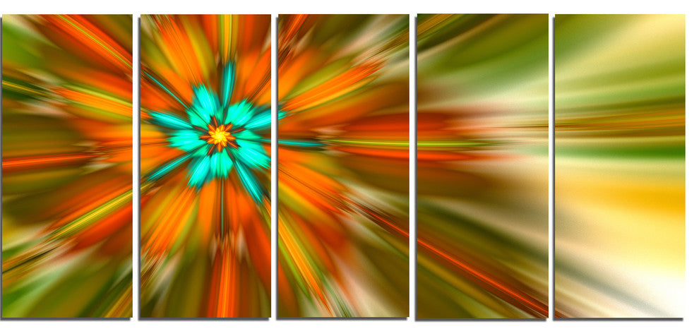 Rotating Bright Fractal Flower, Abstract Canvas Art Print, 60"x28", 5 Panels