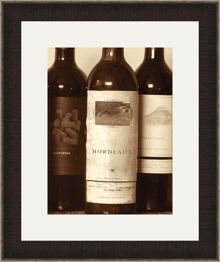 Wine Bottles I Framed Fine Art Paper Print With Glass