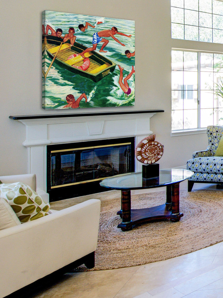 "Rowboat Diving" Painting Print on Canvas by Mead Schaeffer