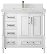 Aberdeen 36 Center Sink Bath Vanity in White 2" Empira Quartz