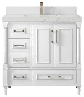 Aberdeen 36 Center Sink Bath Vanity in White 2" Empira Quartz