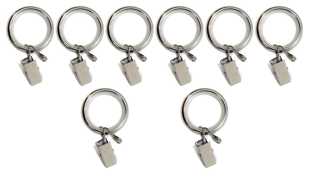 1 1/4" Nylon-insert Curtain Rings With Clips and Eyelets, Brushed Steel