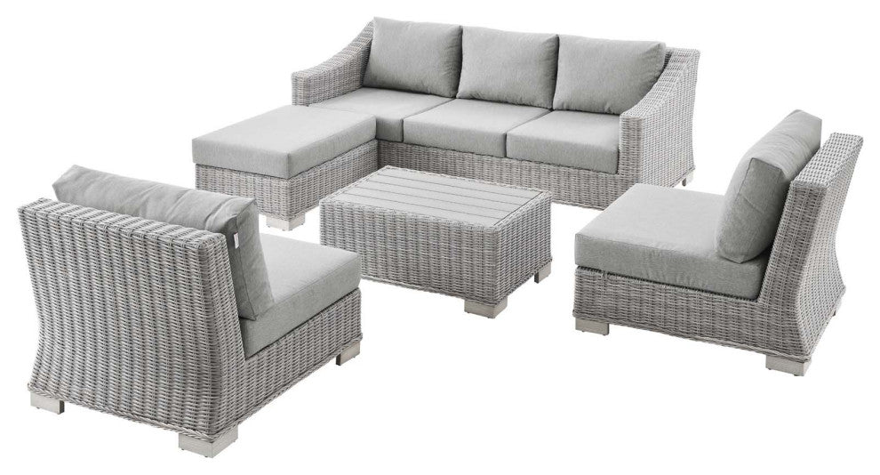 Lounge Sectional Sofa Chair Set, Rattan, Wicker, Gray, Modern, Outdoor
