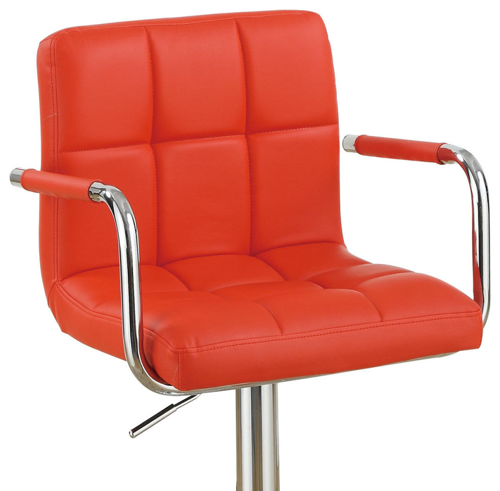 Faux Leather Swivel Hydraulic Bar Stool w/Arms, Set of 2, Red