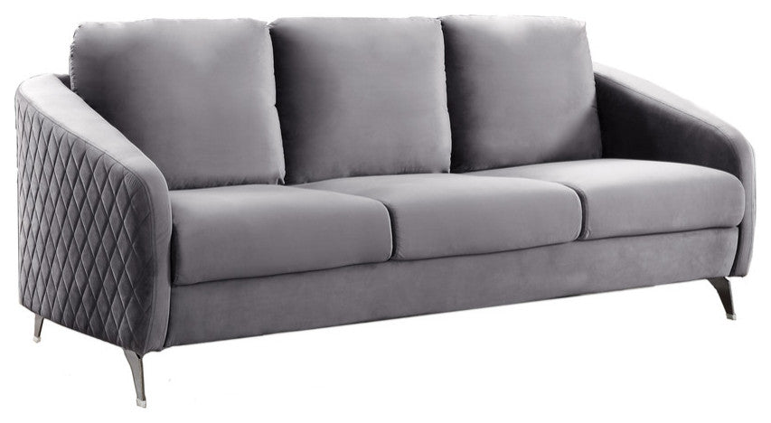 Sofia Velvet Modern Chic Sofa Couch, Gray