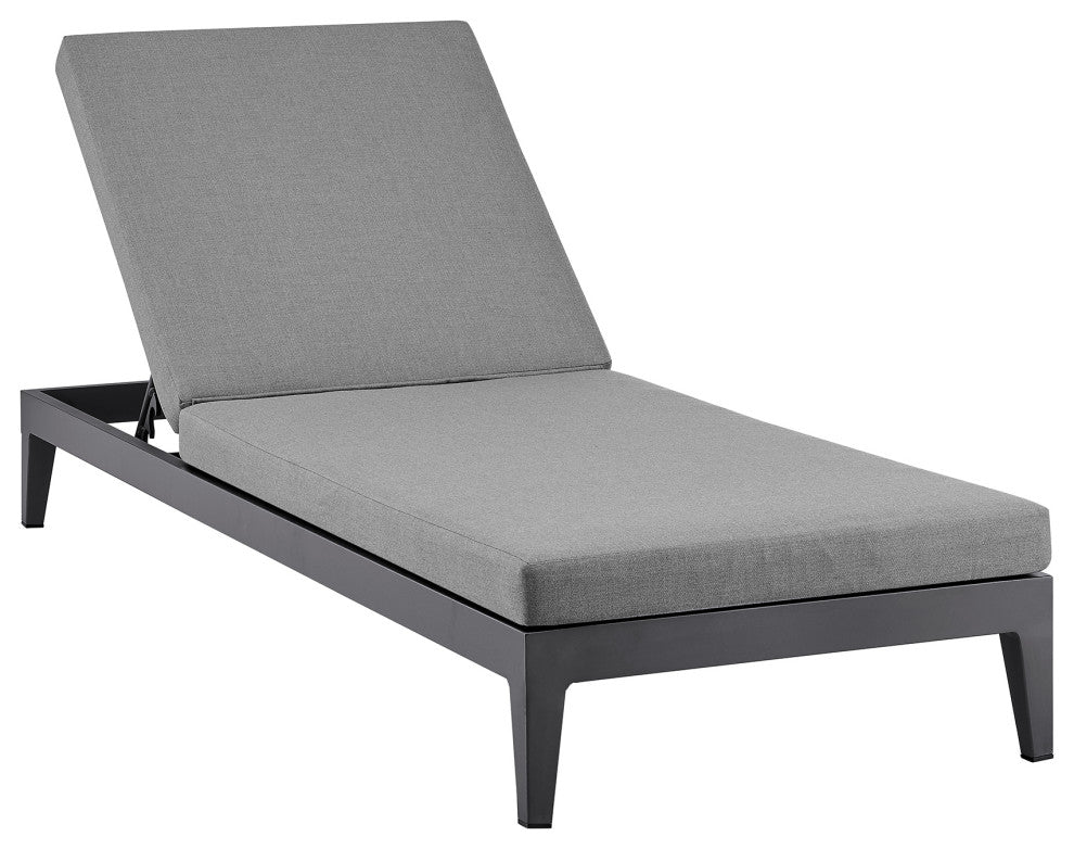 Argiope Outdoor Adjustable Chaise Lounge Chair, Aluminum With Gray Cushions
