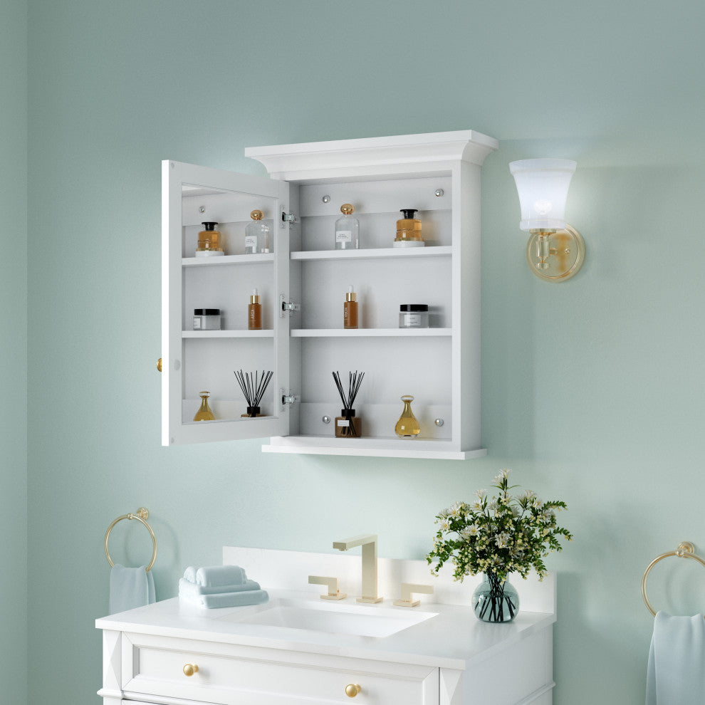Handmade Solid Wood Medicine Cabinet with Ample Storage Space in White, 24"x30"