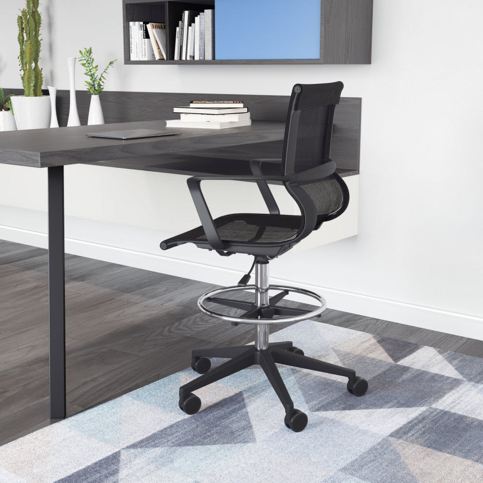 Computer Work Desk Chair, Fabric, Steel, Black, Chrome, Home Business Office