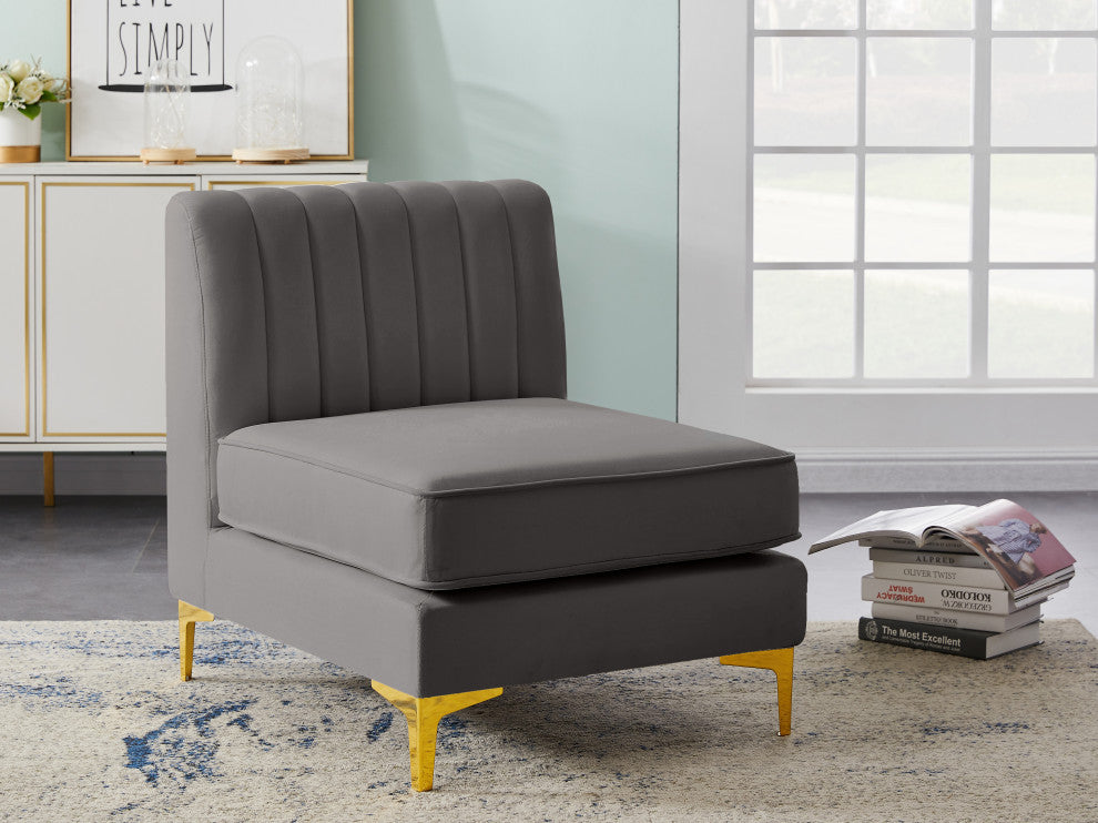 Alina Velvet Upholstered Modular Armless Chair, Grey