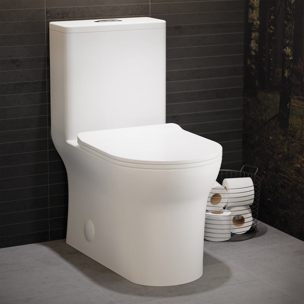 Burdon One-Piece Square Toilet Dual Flush 0.8/1.28 GPF, Glossy White