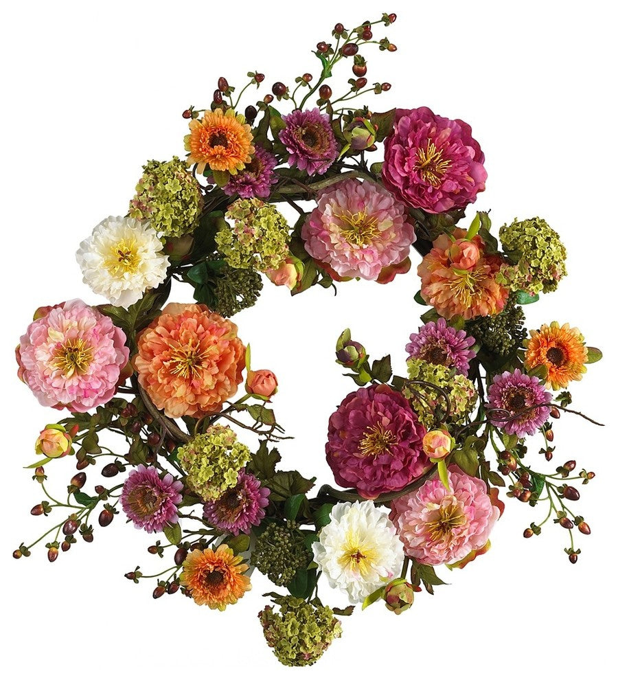 24" Mixed Peony Wreath
