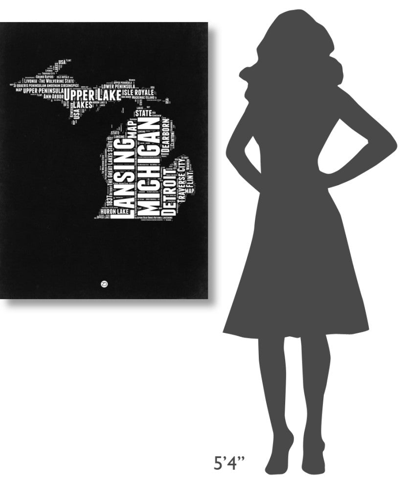 "Michigan Black and White Map" Fine Art Print