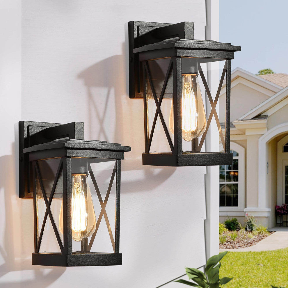 LNC 2-Pack 1-Light 10.2-in H Matte Black Square Cage Outdoor Wall Sconces