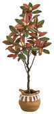 5ft. Artificial Fall Magnolia Tree With Handmade Basket With Tassels