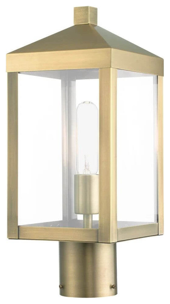 Livex Nyack 1 Light 15" Tall Outdoor Post Top Lantern, Antique Brass