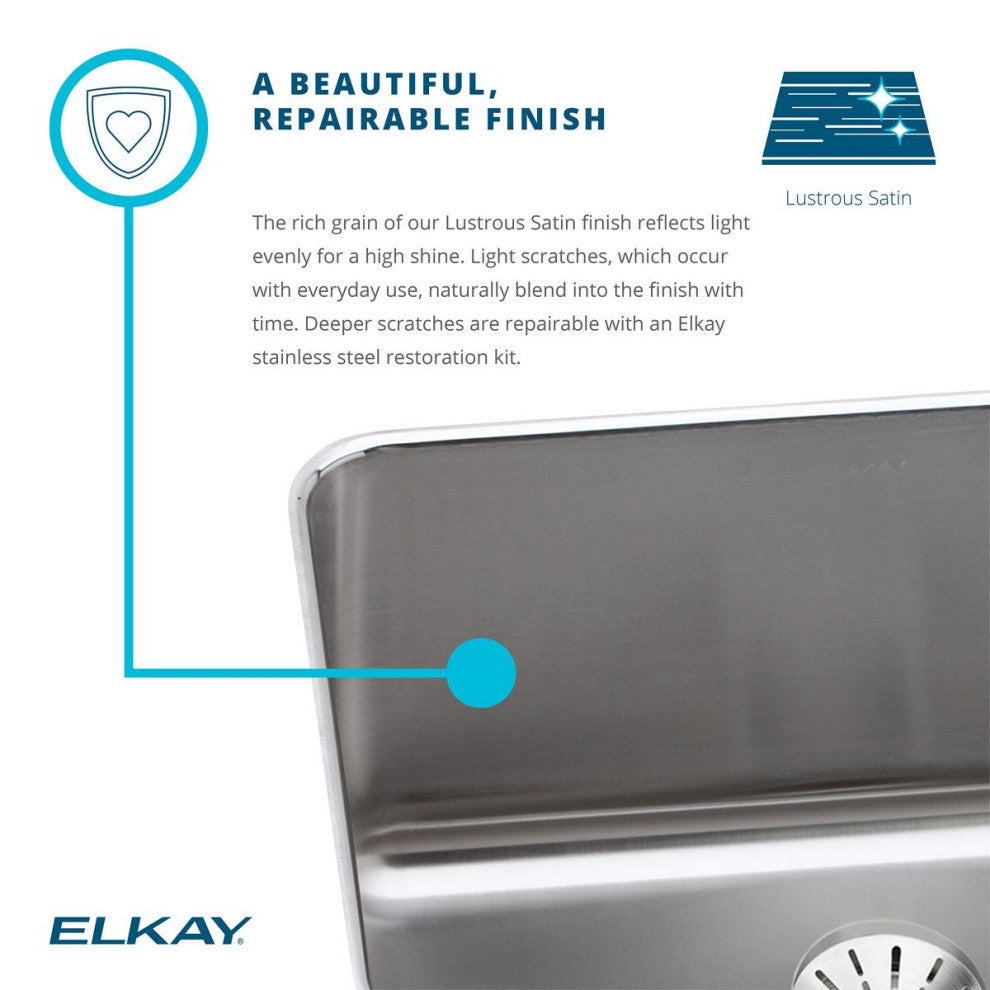 Elkay 14 1/2" Bowl Undermount Stainless Steel Bar/Prep Kitchen Sink, ELUH129