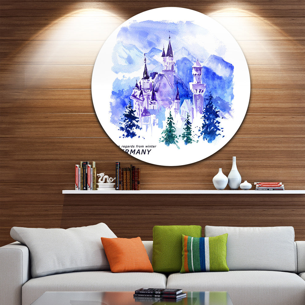 Germany Watercolor Landscape, Cityscape Disc Metal Wall Art, 23"
