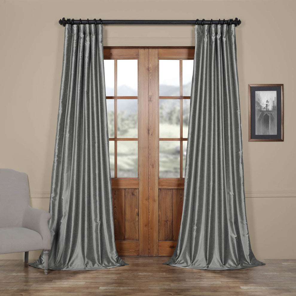 Storm Gray Textured Vintage FauxDupioni Silk Curtain Single Panel, 50"x96"