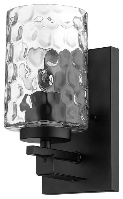 Black Metal and Pebbled Glass Wall Sconce
