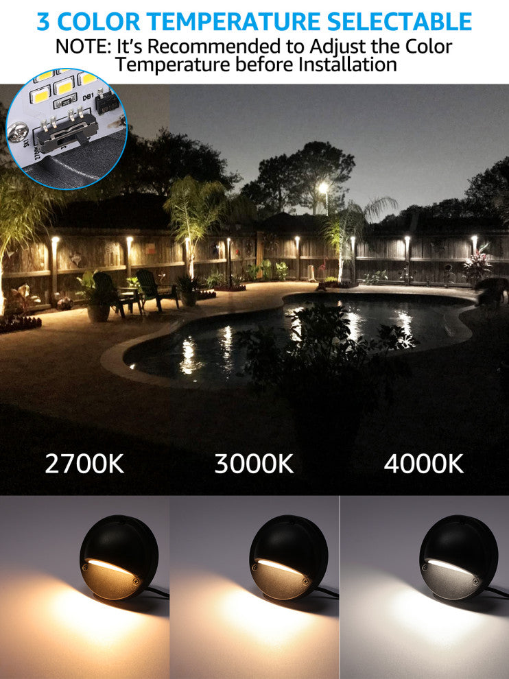 24 Pack  Low Voltage 3CCT LED Stair Light, Die-cast Aluminum Housing