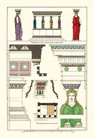 Porch of Caryatids, Polychrome - Gallery Wrapped Canvas Art 28" x 42"