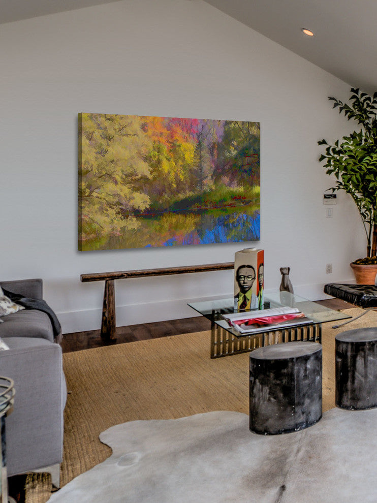 "Autumn on the Pond" Painting Print on Canvas