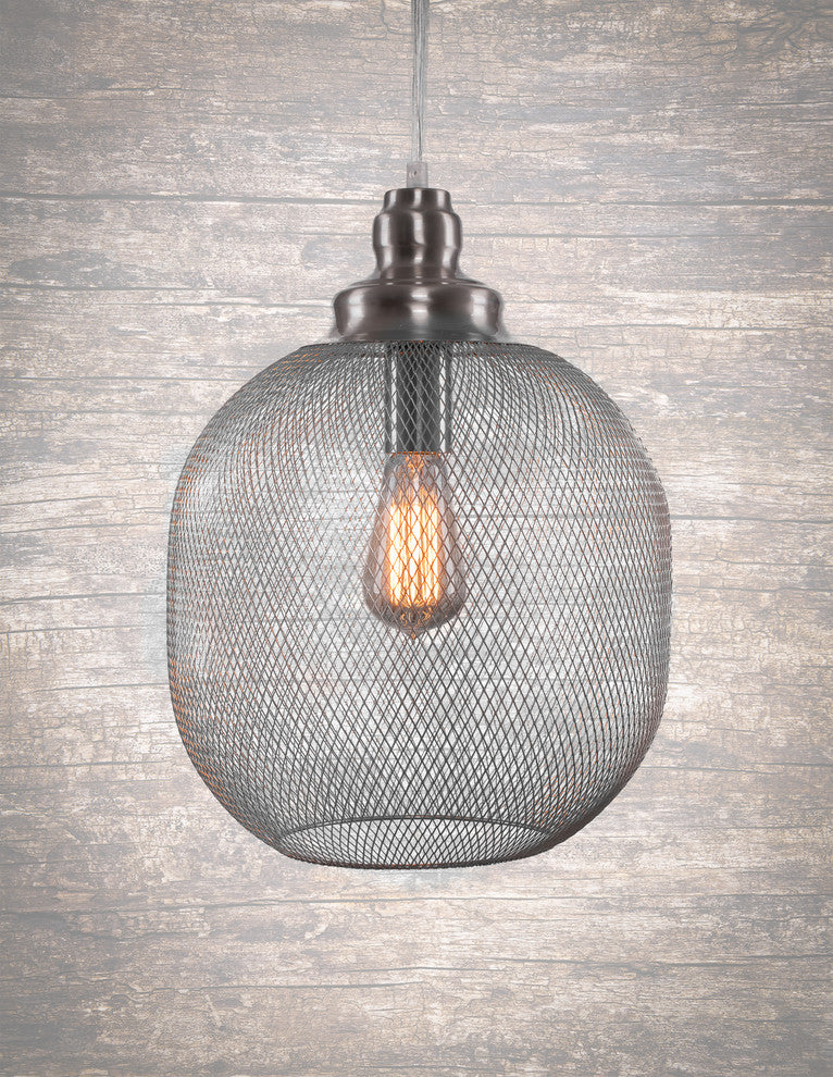 15'' Plexus Pendant, Smoke Antique Bulb, Brushed Nickel