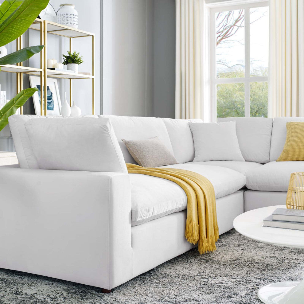 Sectional Sofa Set, Velvet, White, Modern, Living Lounge Hotel Lobby Hospitality