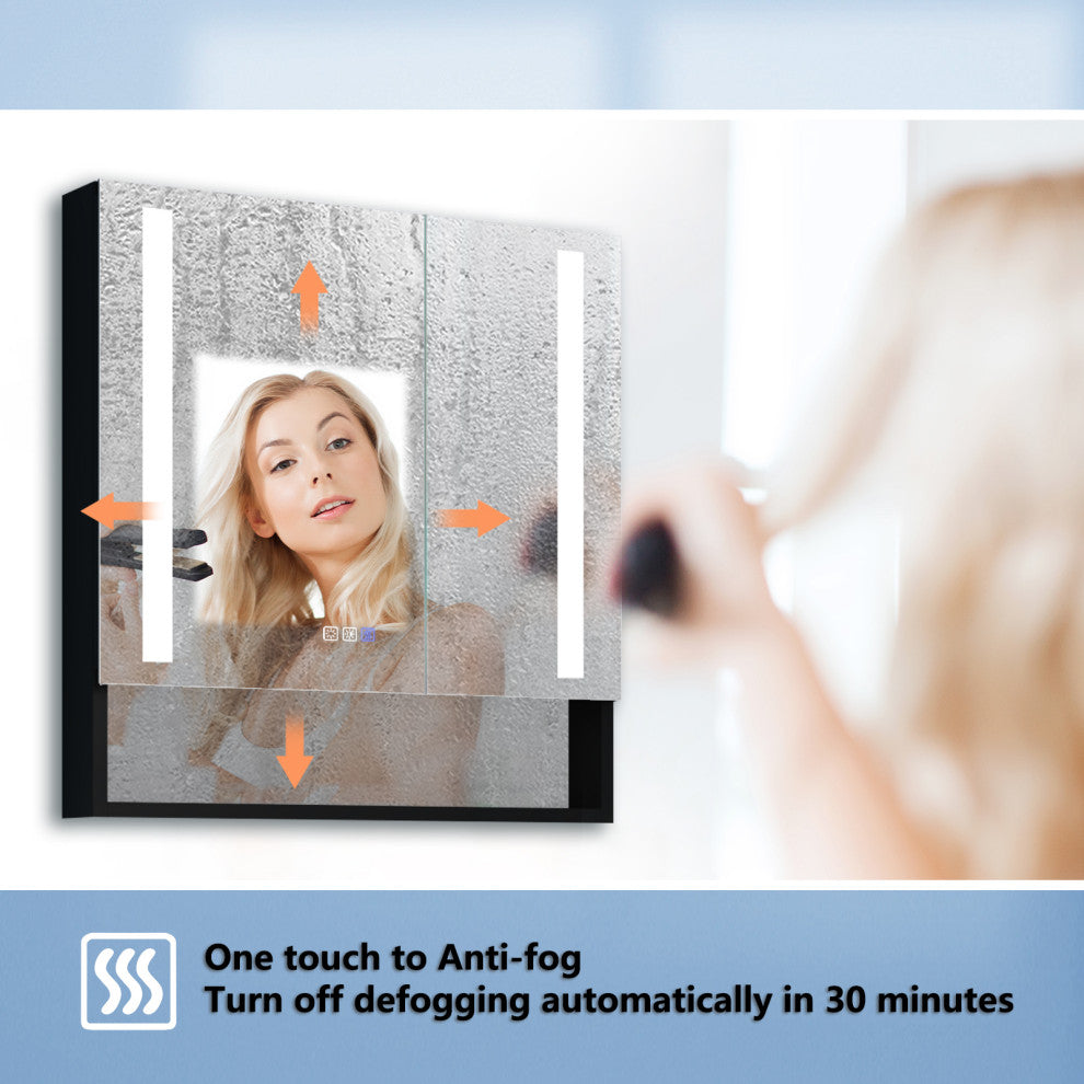 Aluminum Surface/Recessed Mount Medicine Cabinet with Mirror, Outlet and Lights