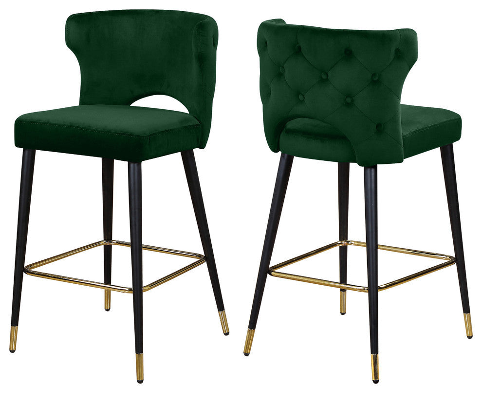 Kelly Velvet Stool (Set of 2), Green