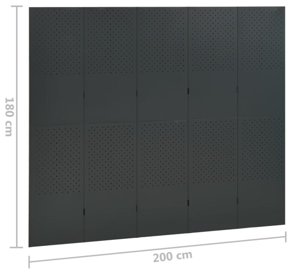 vidaXL Room Divider 5 Panel Freestanding Folding Privacy Screen Anthracite Steel