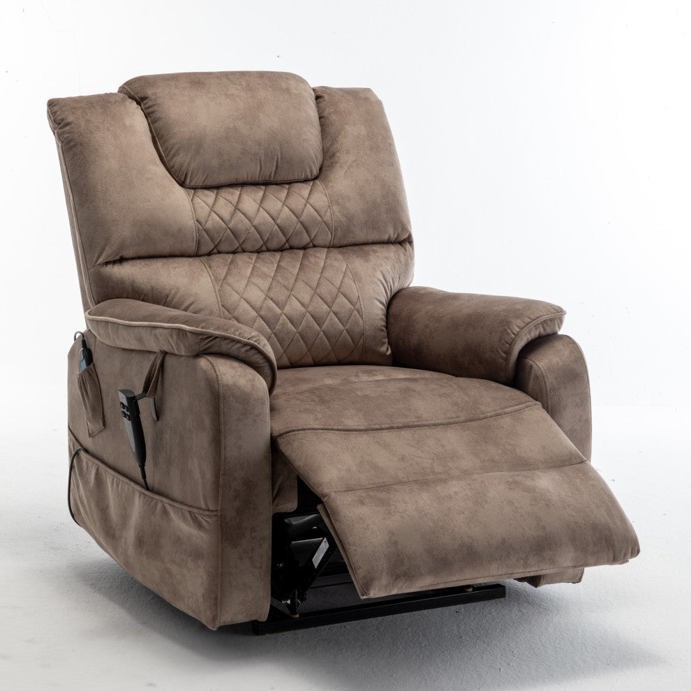 Motor Lift Recliner with Infinite Position & Extra-Wide Seat, Beige+brown