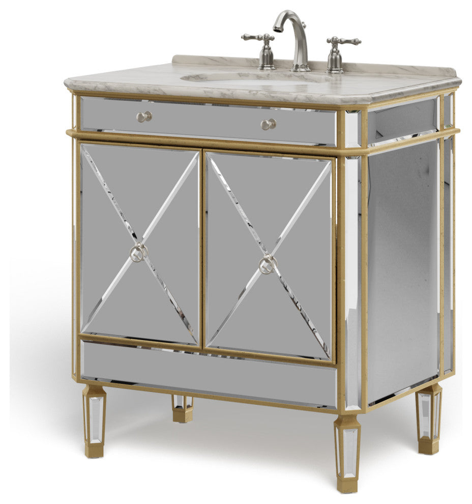 The Calista Bathroom Vanity, Gold, 32", Single Sink, Freestanding