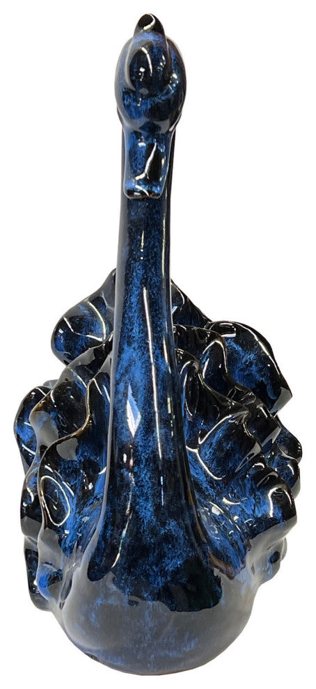 Ceramic Clay Navy Blue Wave Ribbon Feather Swan Art Figure Hws3102